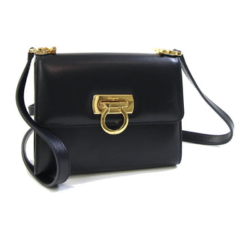 Salvatore Ferragamo Gancini Shoulder Bag 2147 97 Black Leather Pochette