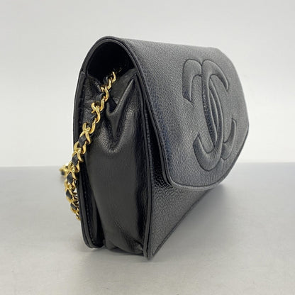 Chanel Shoulder Wallet Chain Caviar Skin Black