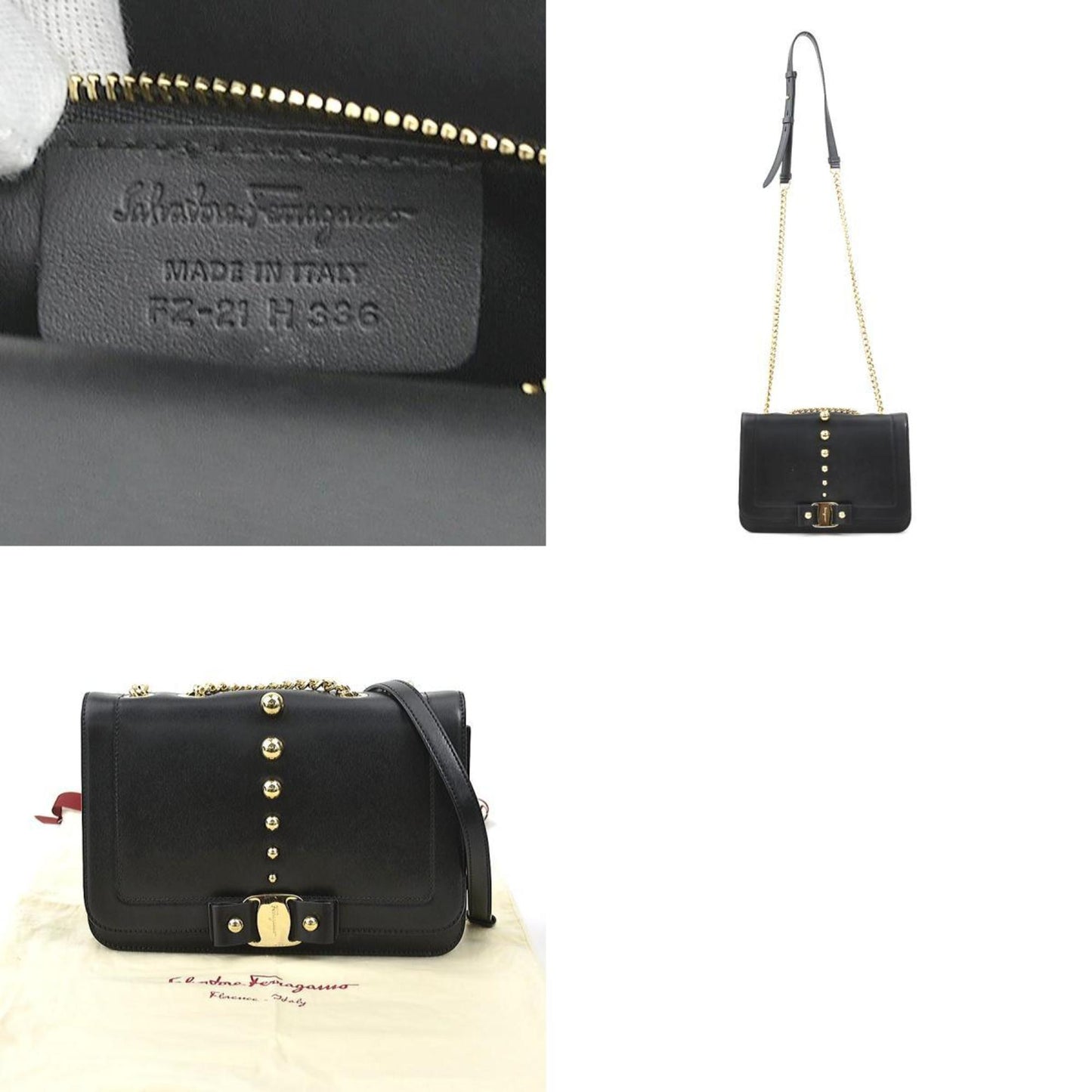 Salvatore Ferragamo Shoulder Bag Vara Ribbon Leather Black