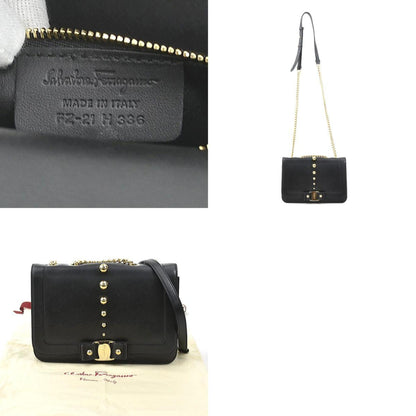 Salvatore Ferragamo Shoulder Bag Vara Ribbon Leather Black