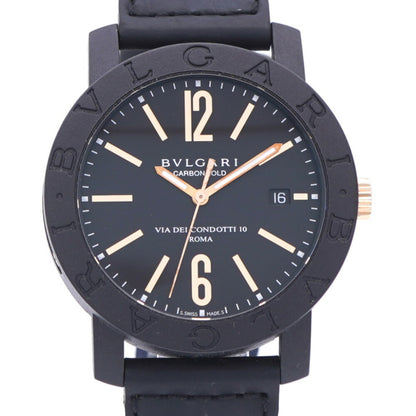 Bvlgari Carbon Gold Bb40Cl Automatic Watch Carbon/Leather Black Dial 0039Bvlgari