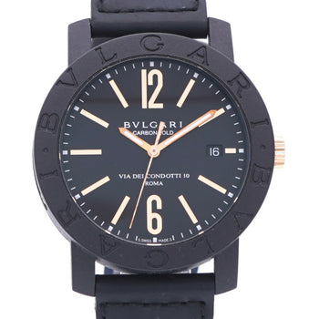 Bvlgari Carbon Gold Bb40Cl Automatic Watch Carbon/Leather Black Dial 0039Bvlgari