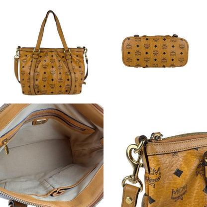 Mcm Handbag Shoulder Bag Leather Brown Black Gold