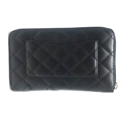 Chanel A26710 Cambon Line Zip Around Long Wallet Black X Pink