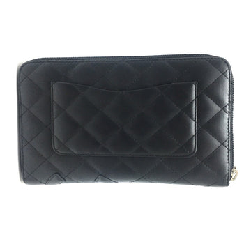 Chanel A26710 Cambon Line Zip Around Long Wallet Black X Pink