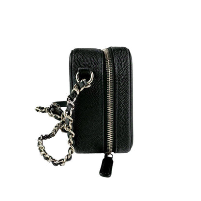 Chanel Shoulder Bag Cc Figley Caviar Skin Leather Black