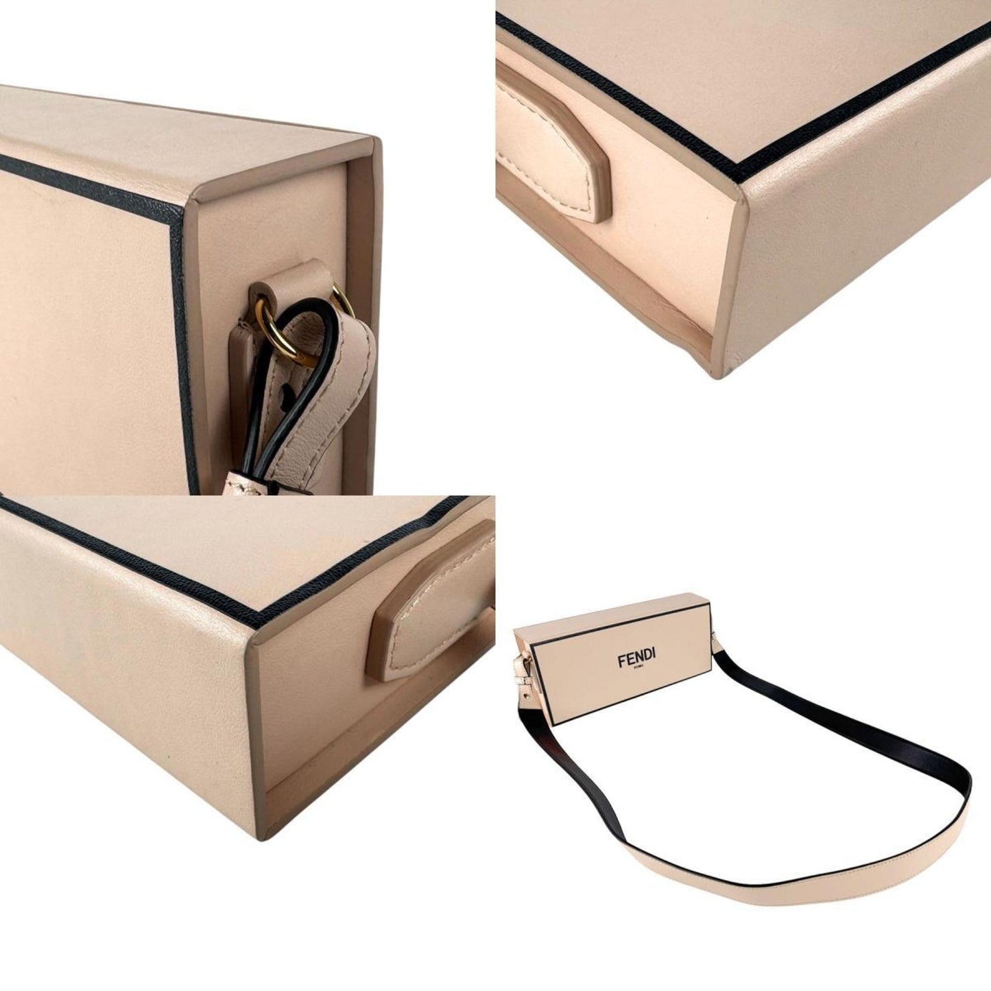Fendi Shoulder Bag Box Horizontal Leather Pink Beige X Black
