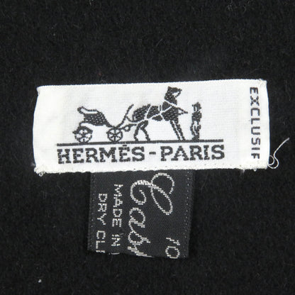 Hermes 100% Cashmere Logo Embroidery Fringe Scarf/Shawl In Black