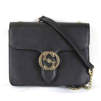 Gucci Interlocking G Chain 510304 493075 Shoulder Bag Leather Black