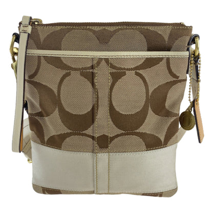 Coach Signature Beige White Gold Hardware Canvas Leather Shoulder Bag Pochette Crossbody