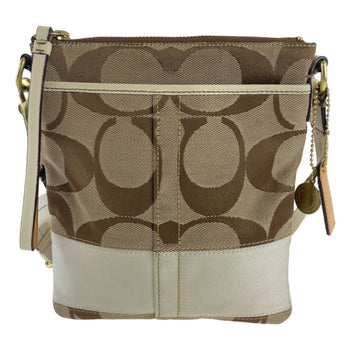 Coach Signature Beige White Gold Hardware Canvas Leather Shoulder Bag Pochette Crossbody