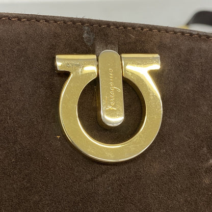 Salvatore Ferragamo Gancini Shoulder Bag In Brown Suede