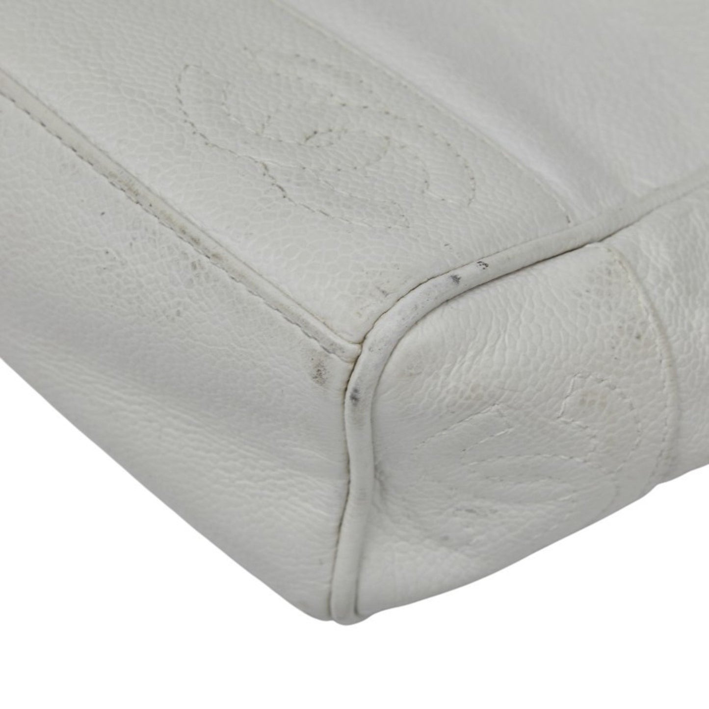 Chanel Triple Coco Mark Chain Shoulder Bag In White Caviar Skin