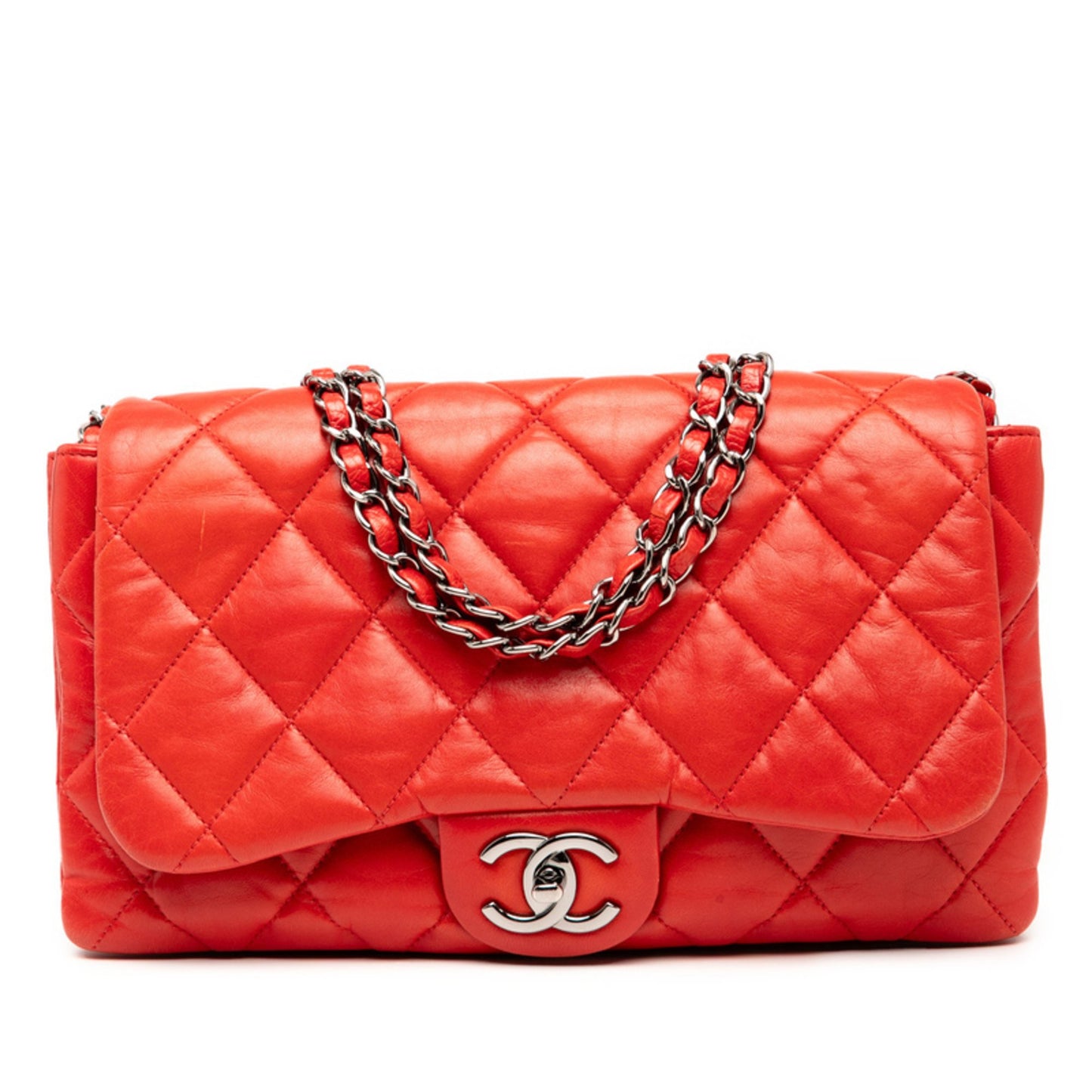 Chanel Matelasse Coco Mark Chain Shoulder Bag In Red Lambskin