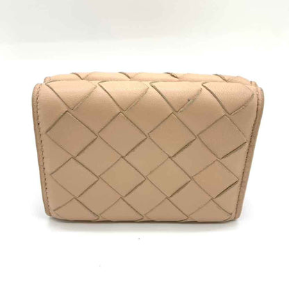 Bottega Veneta Tri-Fold Wallet Intrecciato Beige Leather Compact