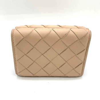 Bottega Veneta Tri-Fold Wallet Intrecciato Beige Leather Compact