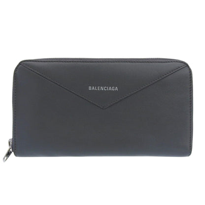 Balenciaga Paper Continental 504547 1110 Y 203437 Round Long Wallet Leather Grey