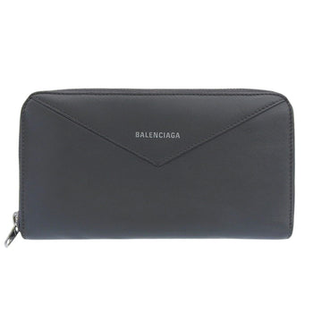 Balenciaga Paper Continental 504547 1110 Y 203437 Round Long Wallet Leather Grey