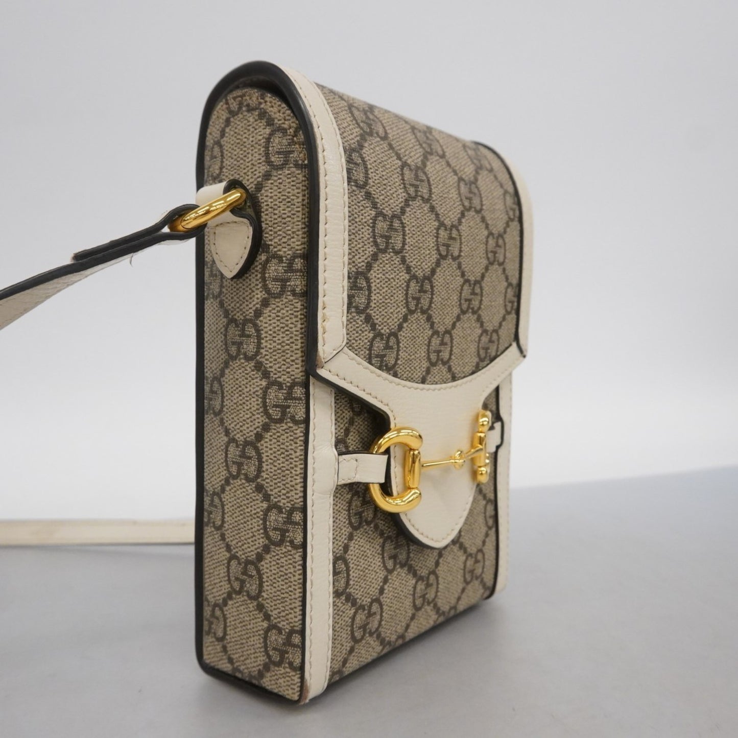 Gucci Gg Supreme Horsebit Shoulder Bag 625615 Leather Brown White