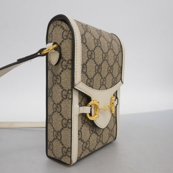 Gucci Gg Supreme Horsebit Shoulder Bag 625615 Leather Brown White