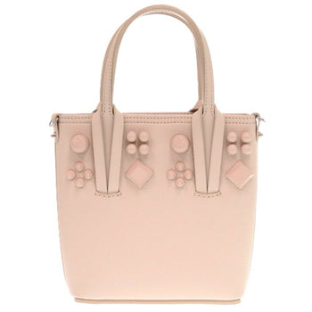 Like New Christian Louboutin Painted Cabata Mini Calfskin Leather Tote Bag In Pink Beige