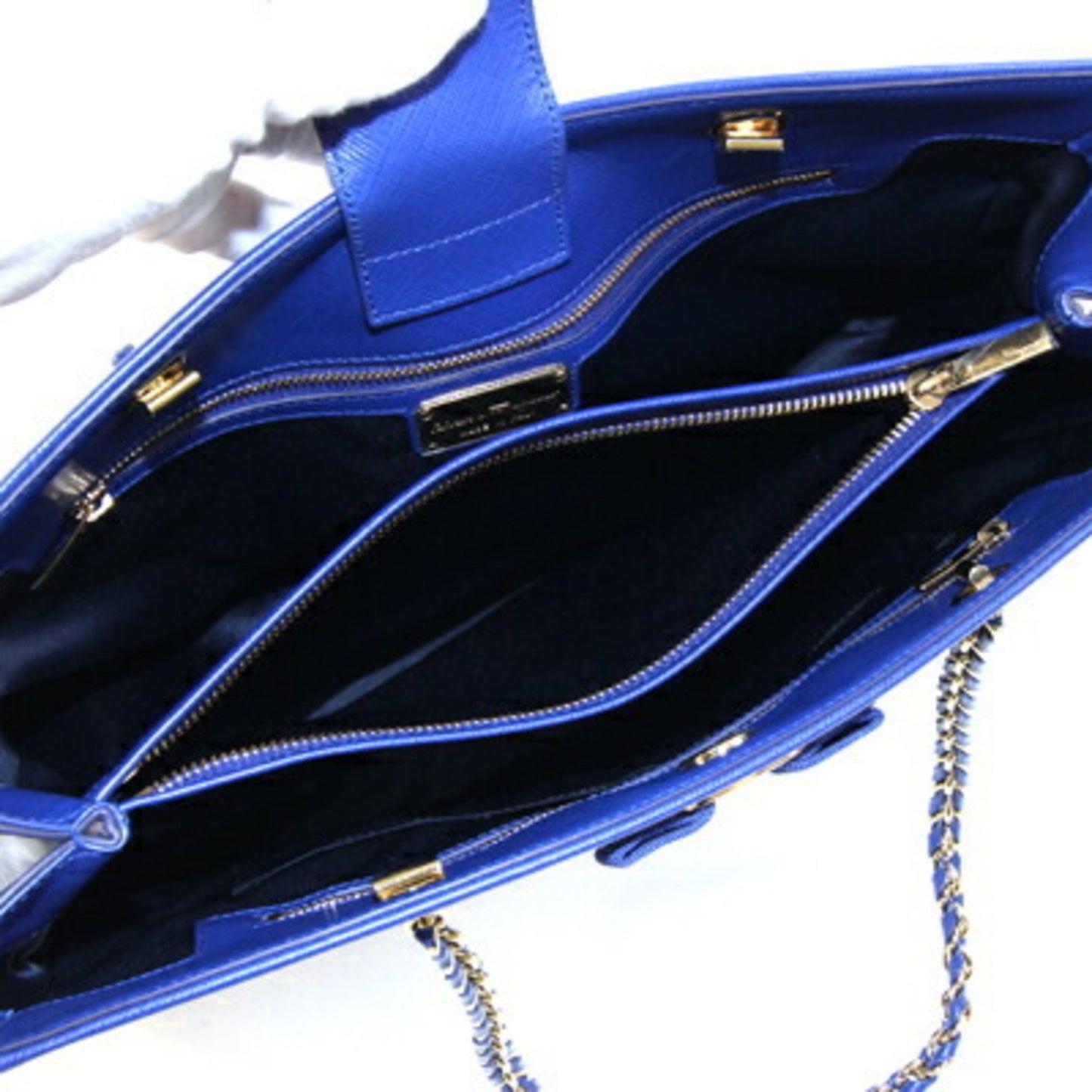 Salvatore Ferragamo Vara Tote Bag 21F561 Royal Blue Leather Chain Shoulder With Ribbon