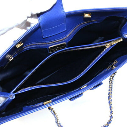 Salvatore Ferragamo Vara Tote Bag 21F561 Royal Blue Leather Chain Shoulder With Ribbon