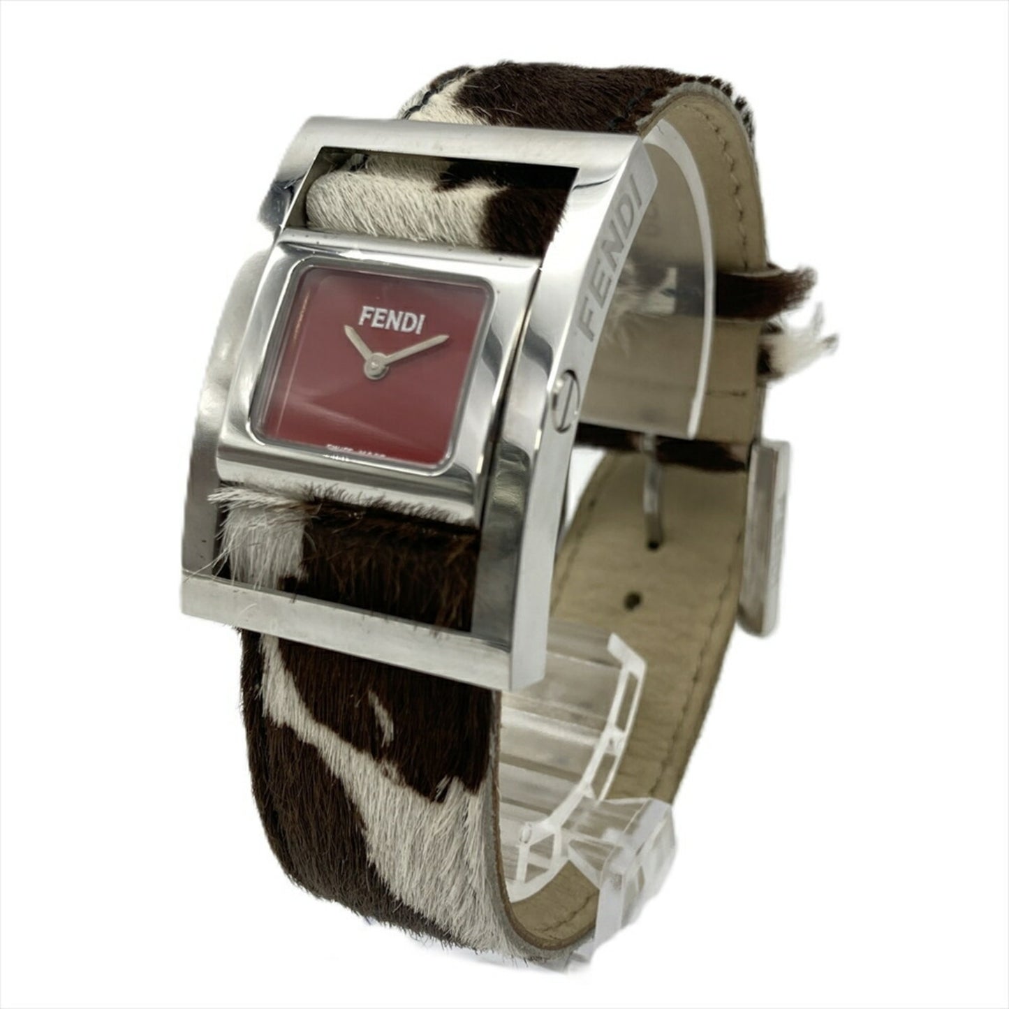 Fendi F5000 Gyro Watch Quartz Red Dial Pony Leather Belt