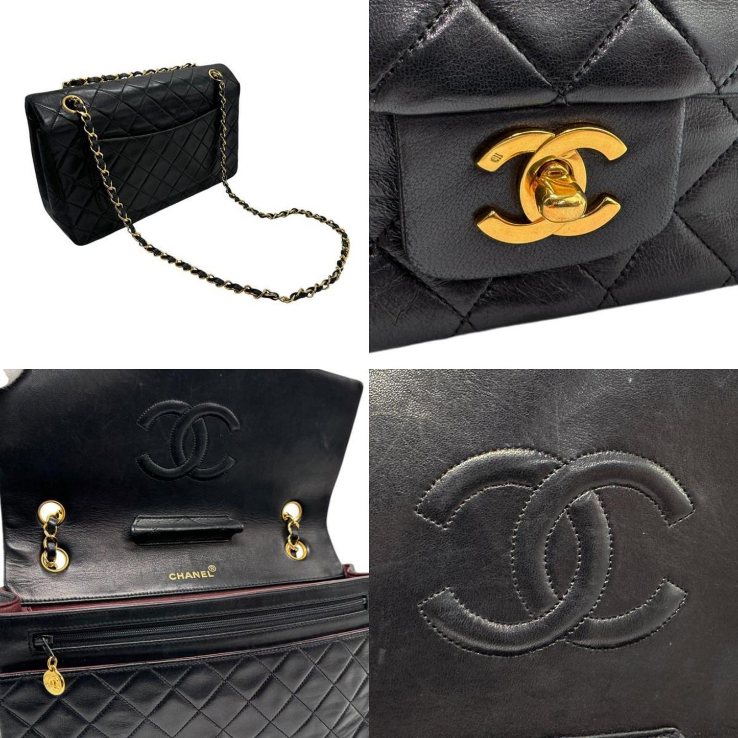 Chanel Shoulder Bag Lambskin Black Gold