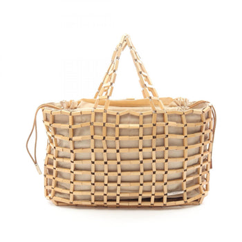 Salvatore Ferragamo Wood Mesh Drawstring Handbag Canvas