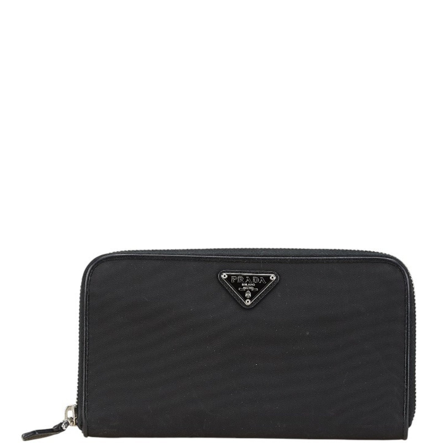 Prada Triangle Plate Long Wallet Black Nylon Leather