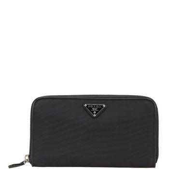 Prada Triangle Plate Long Wallet Black Nylon Leather