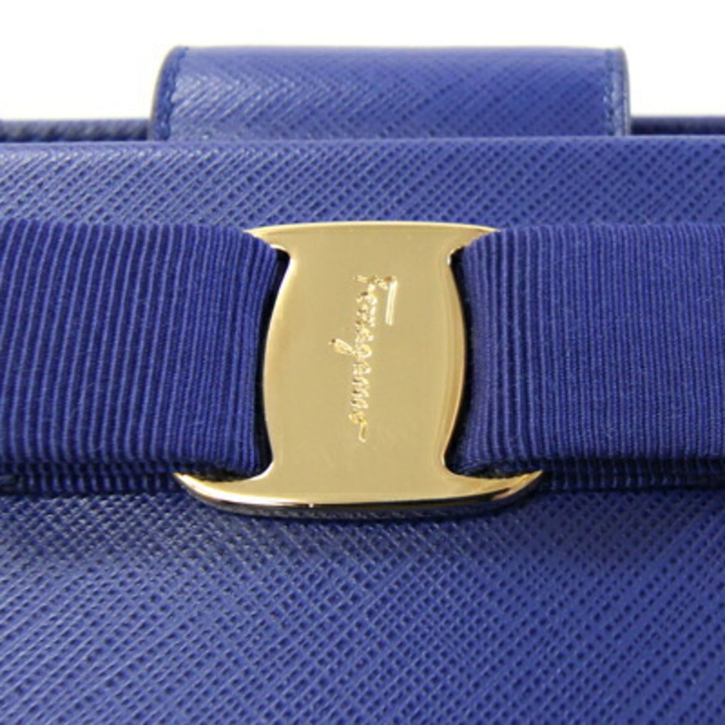 Salvatore Ferragamo Vara Tote Bag 21F561 Royal Blue Leather Chain Shoulder With Ribbon