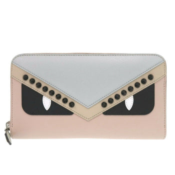 Unused Fendi Bugs Monster 8M0299 Leather Light Pink Long Wallet 0335Fendi