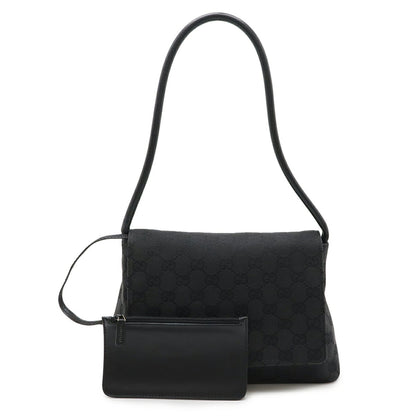 Gucci Gg Canvas Shoulder Bag Leather Black 90646
