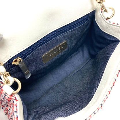 Chanel Cc Coco Mark Flap Pochette Bag Chain Shoulder Leather Tweed