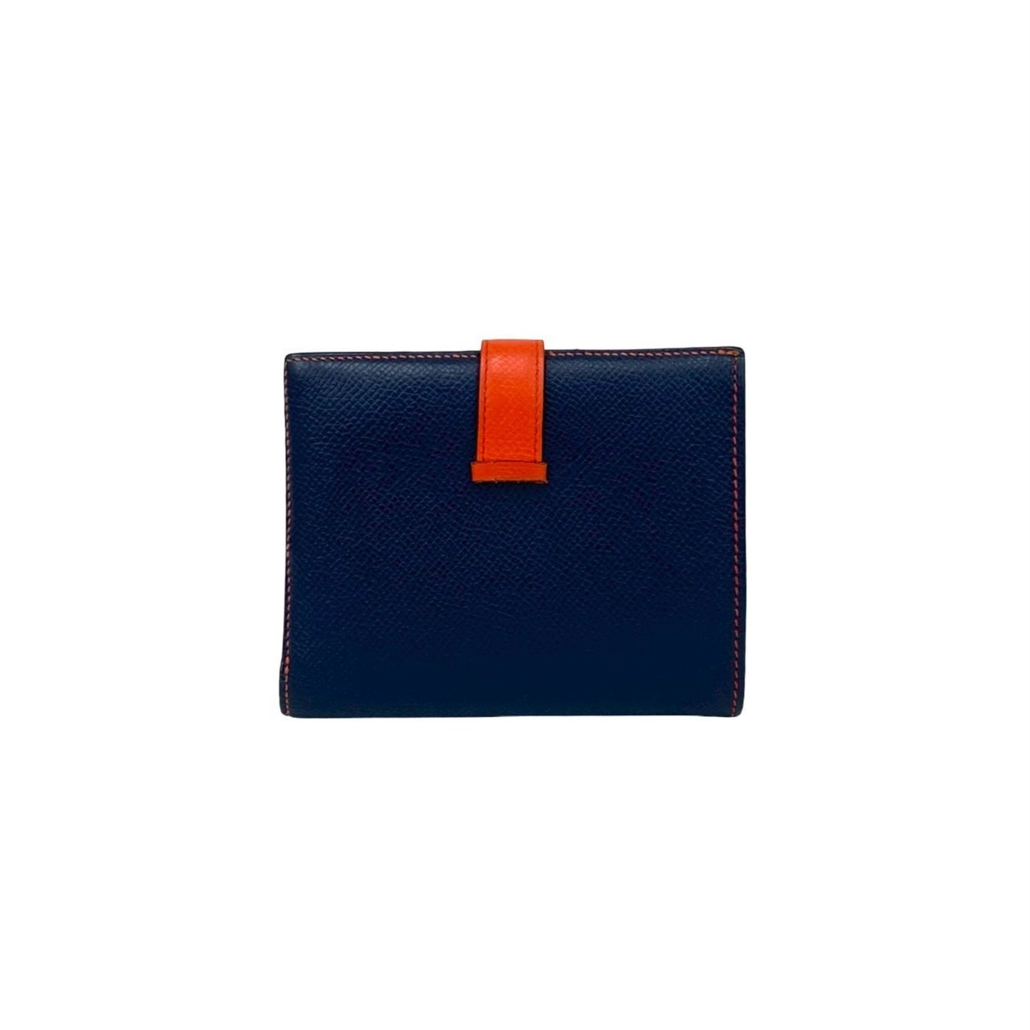 Hermes Bearn Compact Two-Tone Epsom Leather Bifold Wallet Navy