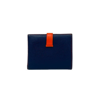 Hermes Bearn Compact Two-Tone Epsom Leather Bifold Wallet Navy