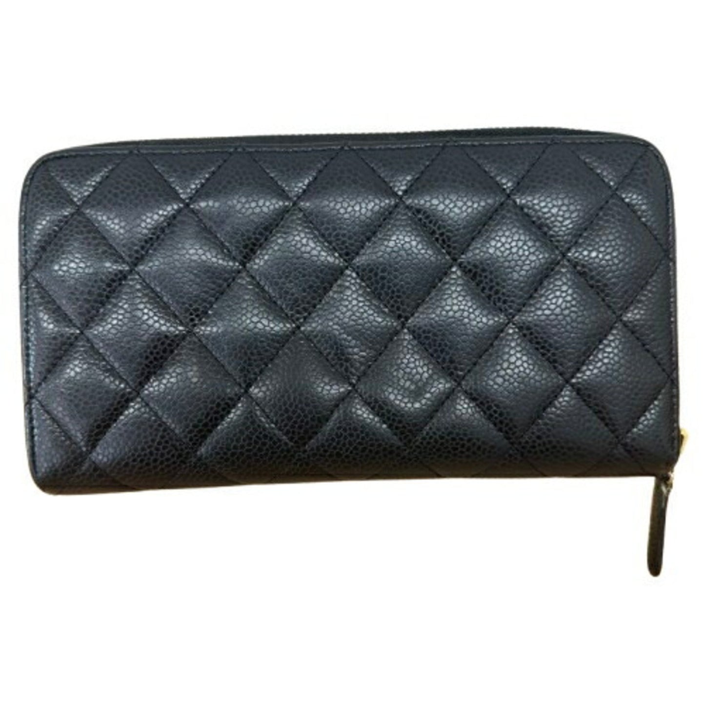 Chanel Caviar Skin Round Wallet Black Long