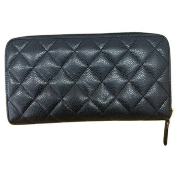 Chanel Caviar Skin Round Wallet Black Long