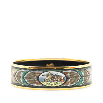 Hermes Enamel Bird Feather Motif Bangle In Gold