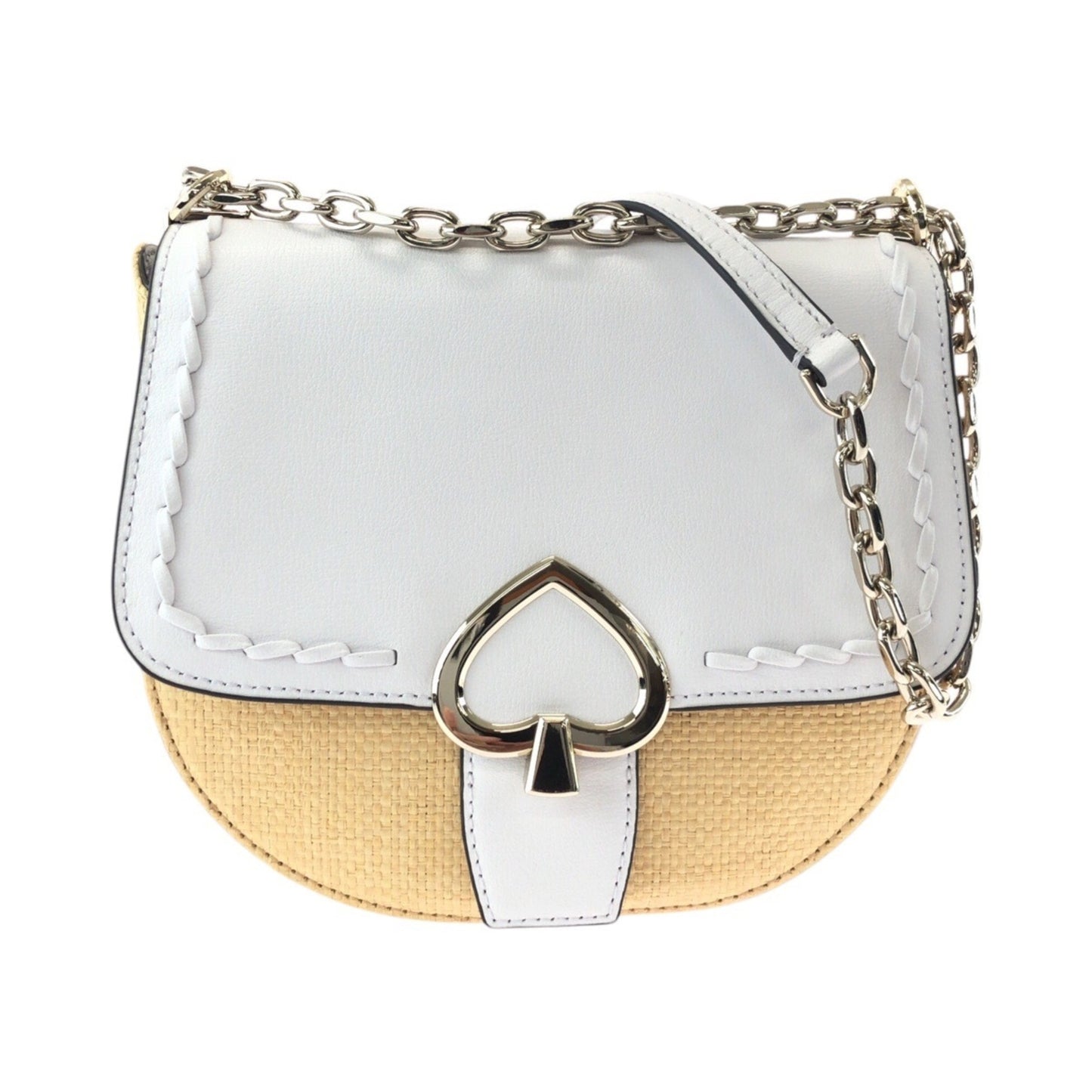 Kate Spade White Leather Raffia Shoulder Bag Pochette