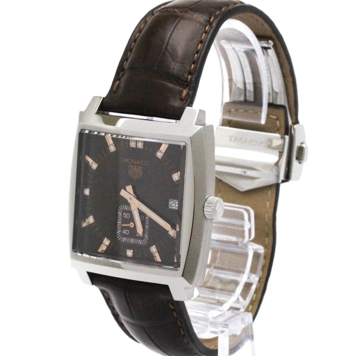 Tag Heuer Monaco Diamond Steel Leather Quartz Watch Waw131E