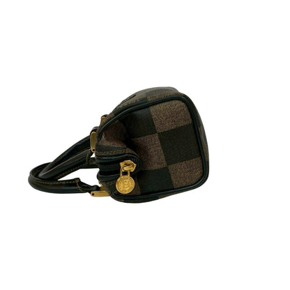 Fendi Ff Logo Pecan Check Leather 2-Way Mini Handbag/Shoulder Bag