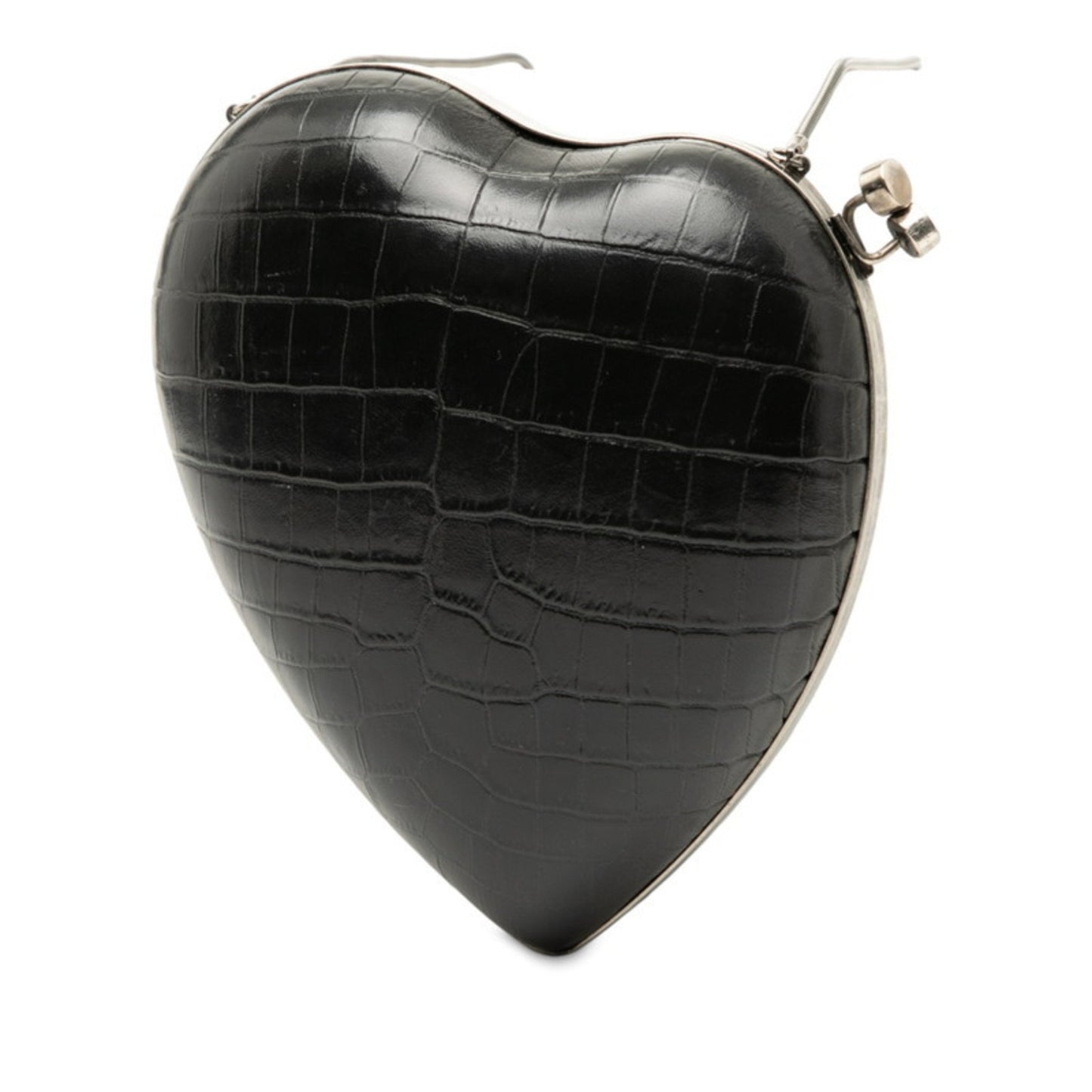 Saint Laurent Ysl Logo Heart-Shaped Crocodile Embossed Love Box Shoulder Bag 466212 Black Leather