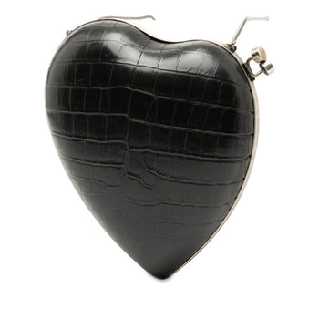 Saint Laurent Ysl Logo Heart-Shaped Crocodile Embossed Love Box Shoulder Bag 466212 Black Leather