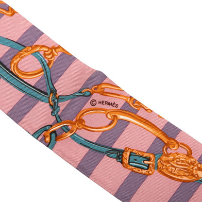 Hermes Herms Twilly Brides De Gala Ceremonial Bridle Scarf Muffler In Pink