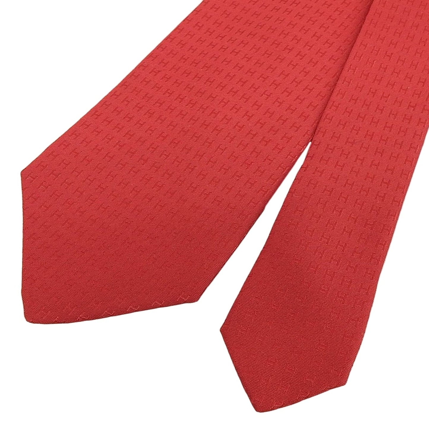 Hermes 038189T 100% Silk Rouge Cravat Fasonne H Motif Tie With Box