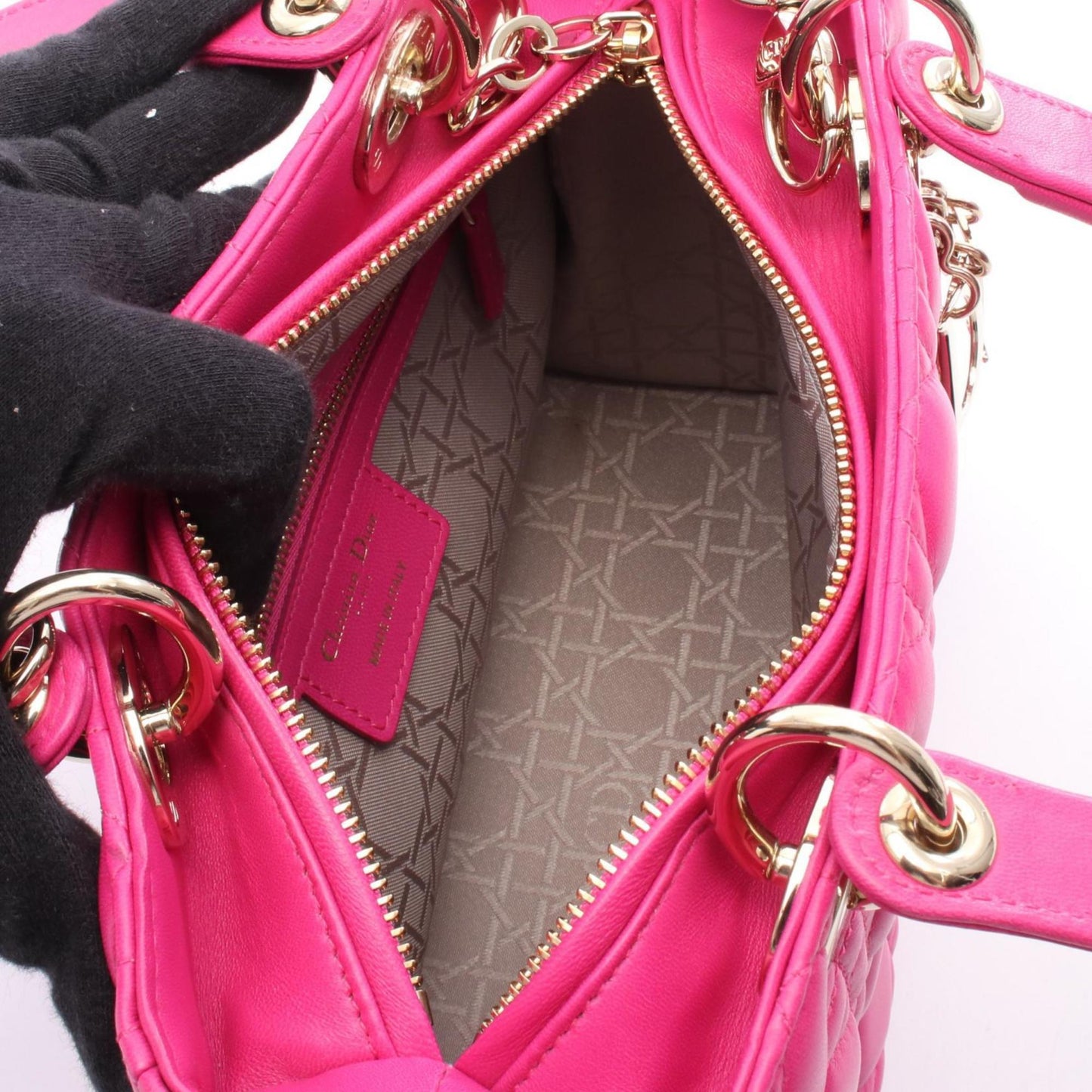 Christian Dior Dior Lady Cannage Handbag In Lambskin Leather