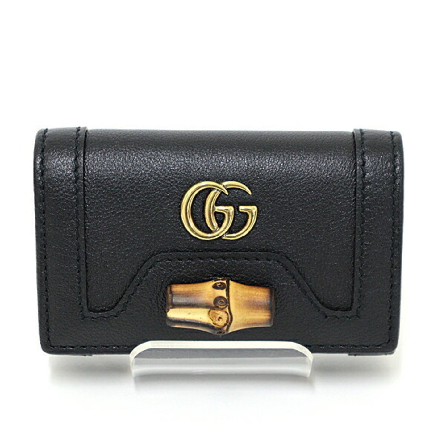 Gucci Diana Key Case Black 658636 Bamboo Leather Double G 6-Ring Unused F-04720